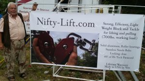Nifty-Lift block and tackle pulley system banner. This pulley block comes in two models the Deluxe has a locking cleat and is anodized red. The 'Basic' is silver and has no cleat. It's more for your horizontal pulling.